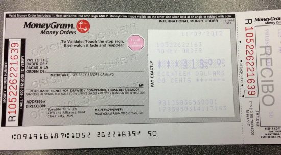 where is the serial number on a moneygram money order stub